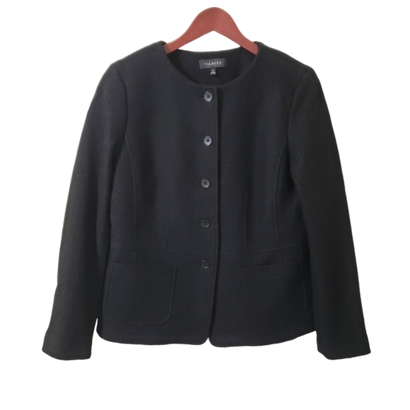 Talbots Jackets & Blazers - Talbots Womens Wool Blend Collarless Black Blazer Jacket Sz 10